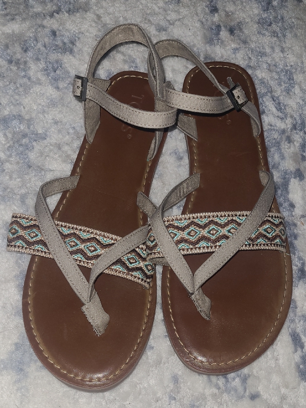 Toms Taupe Strappy Sandals with Brown Footbed